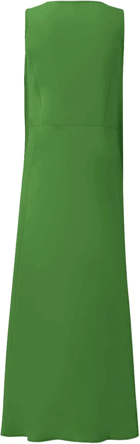 Linen Sun Dresses for Women 2025 Vacation Plus Size Flowy Maxi Dress Summer Sleeveless Beach Sundress with Pockets
