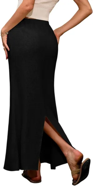 Linen Wrap Maxi Skirts for Women Trendy Summer Boho Long Low Rise Cotton Floor Length Skirt with Side Pockets