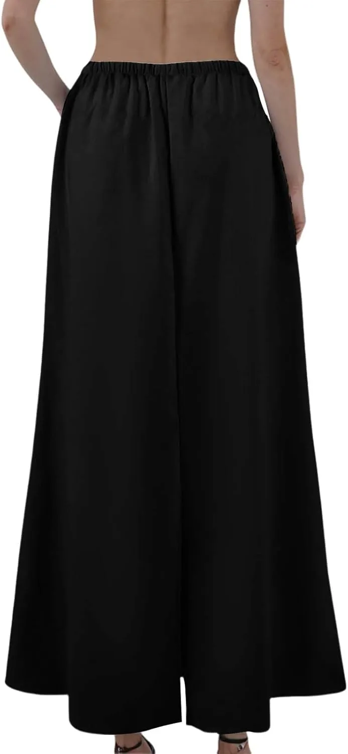Linen Wrap Maxi Skirts for Women Trendy Summer Boho Long Low Rise Cotton Floor Length Skirt with Side Pockets