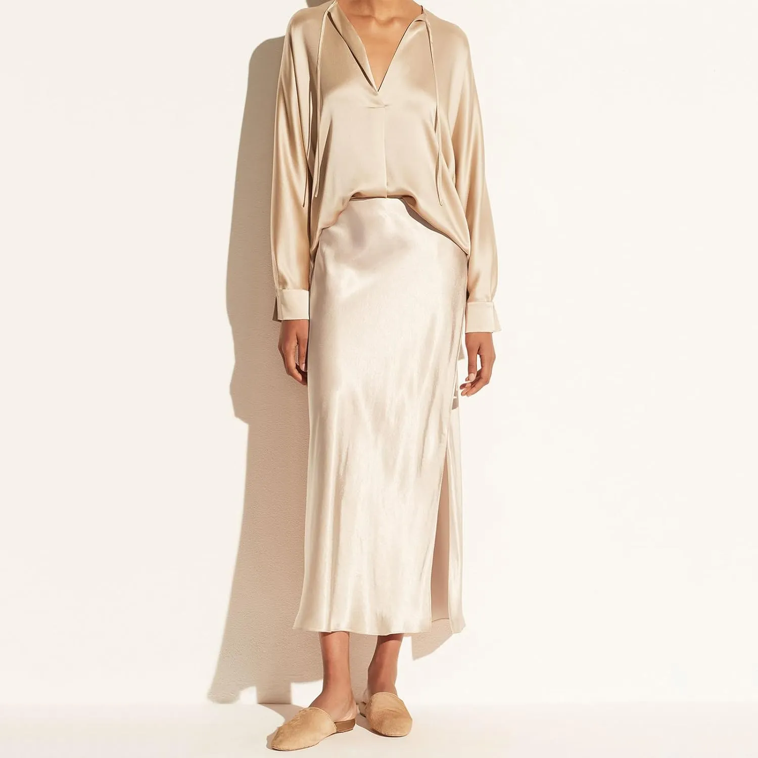 Long Satin Skirts for Women with Slit Silk Skirts Elastic High Waist Side Split Maxi Skirts Flared Casual A Line Midi Skirt