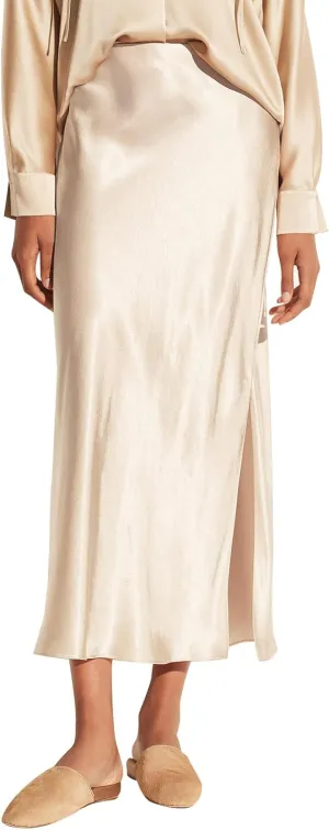 Long Satin Skirts for Women with Slit Silk Skirts Elastic High Waist Side Split Maxi Skirts Flared Casual A Line Midi Skirt