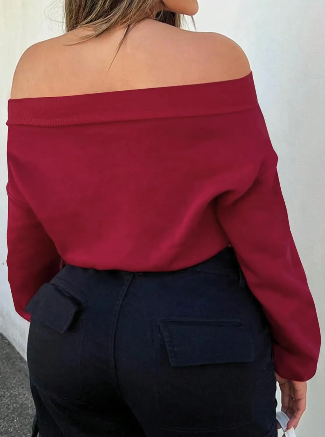 LovelyWholesale Women Off the Shoulder Sweatshirt Graphic Crop Tops Long Sleeve Shirts