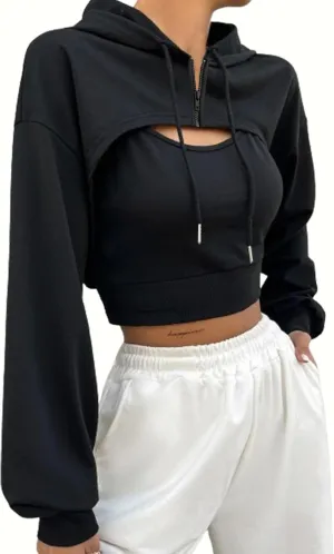 LovelyWholesale Womens Super Cropped Hoodie Zip Up Sweatshirts Long Sleeve Crop Tops
