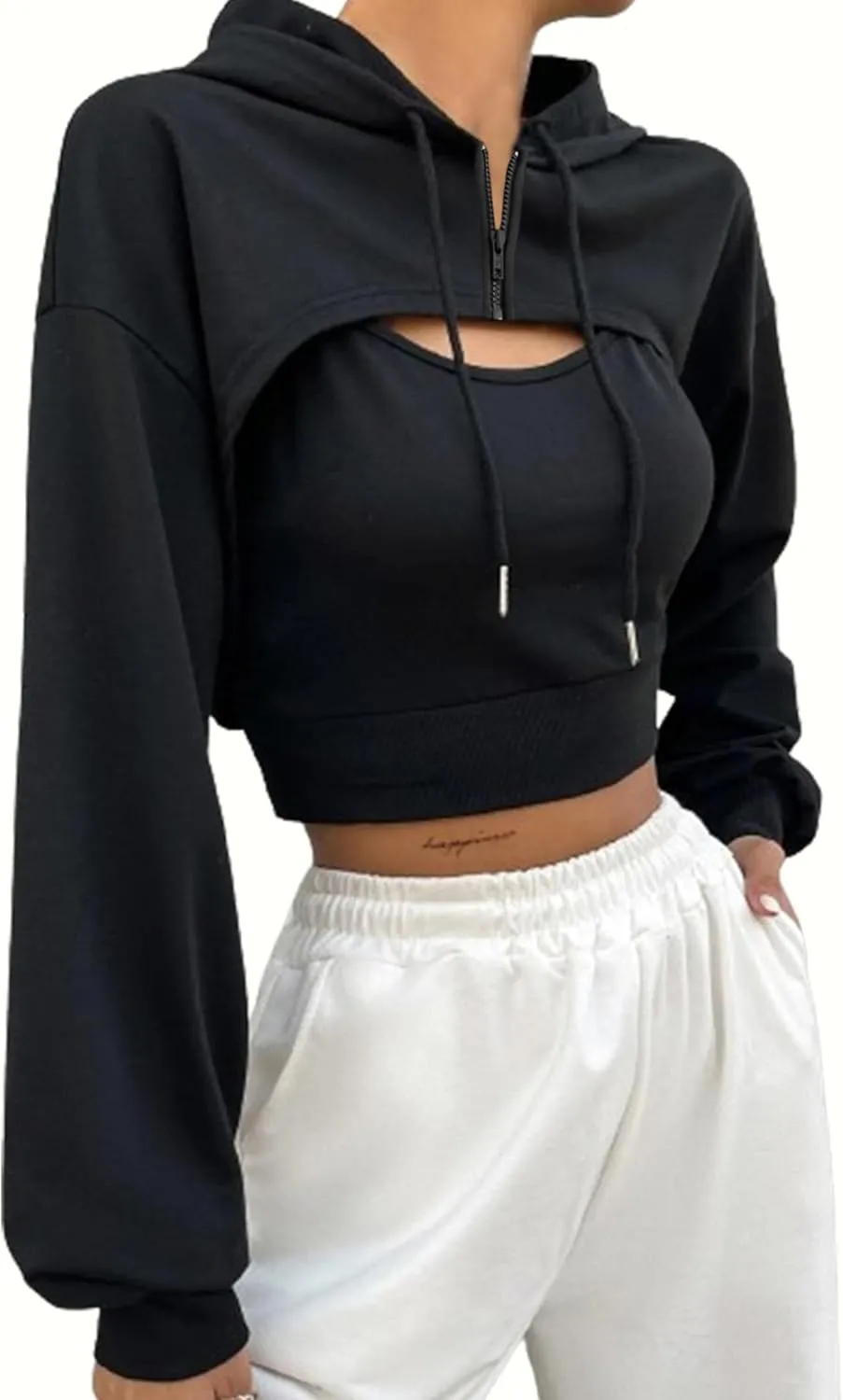 LovelyWholesale Womens Super Cropped Hoodie Zip Up Sweatshirts Long Sleeve Crop Tops