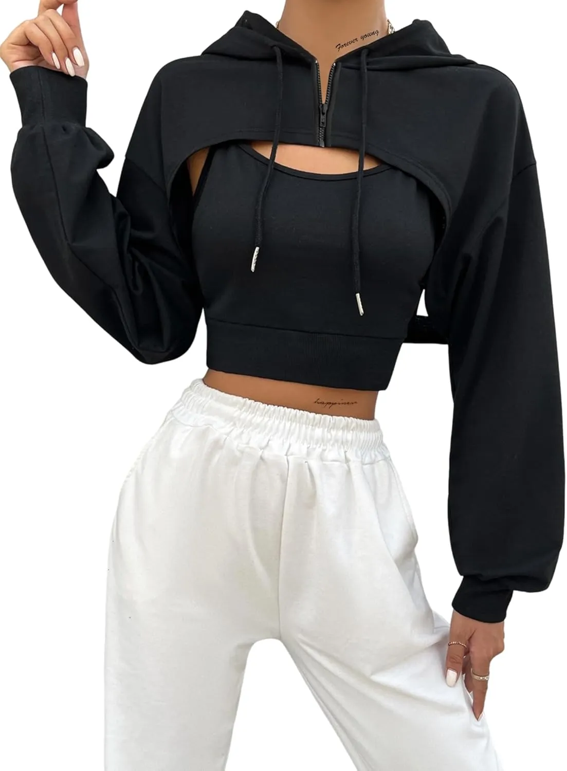 LovelyWholesale Womens Super Cropped Hoodie Zip Up Sweatshirts Long Sleeve Crop Tops