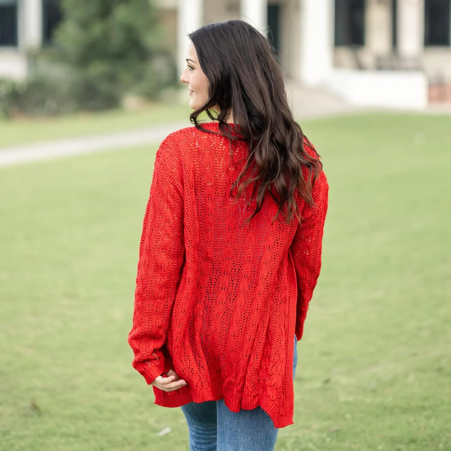 Loxdonz Women's Crochet Cardigan Long Sleeve Lightweight Soft Open Front Knitted Kimono Sweater Cardigans
