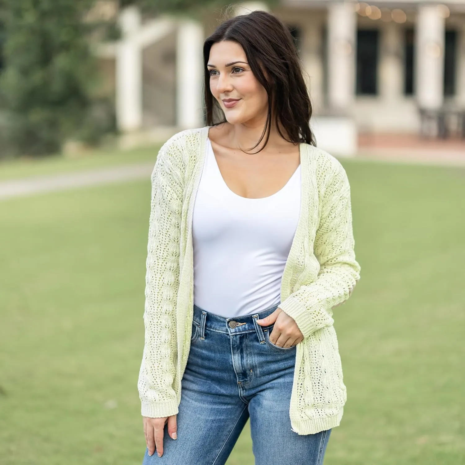 Loxdonz Women's Crochet Cardigan Long Sleeve Lightweight Soft Open Front Knitted Kimono Sweater Cardigans