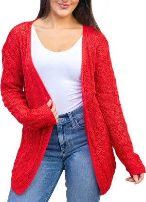 Loxdonz Women's Crochet Cardigan Long Sleeve Lightweight Soft Open Front Knitted Kimono Sweater Cardigans