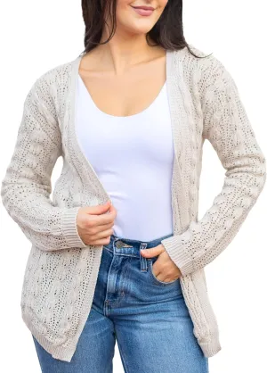 Loxdonz Women's Crochet Cardigan Long Sleeve Lightweight Soft Open Front Knitted Kimono Sweater Cardigans