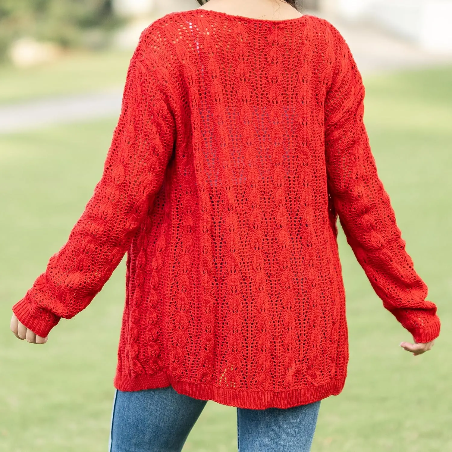 Loxdonz Women's Crochet Cardigan Long Sleeve Lightweight Soft Open Front Knitted Kimono Sweater Cardigans