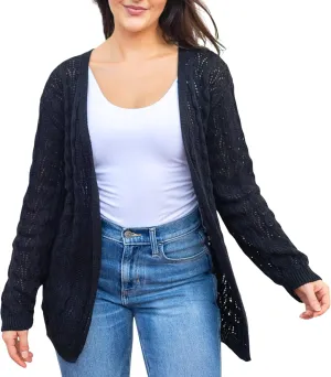 Loxdonz Women's Crochet Cardigan Long Sleeve Lightweight Soft Open Front Knitted Kimono Sweater Cardigans