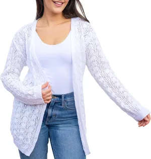 Loxdonz Women's Crochet Cardigan Long Sleeve Lightweight Soft Open Front Knitted Kimono Sweater Cardigans