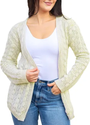Loxdonz Women's Crochet Cardigan Long Sleeve Lightweight Soft Open Front Knitted Kimono Sweater Cardigans