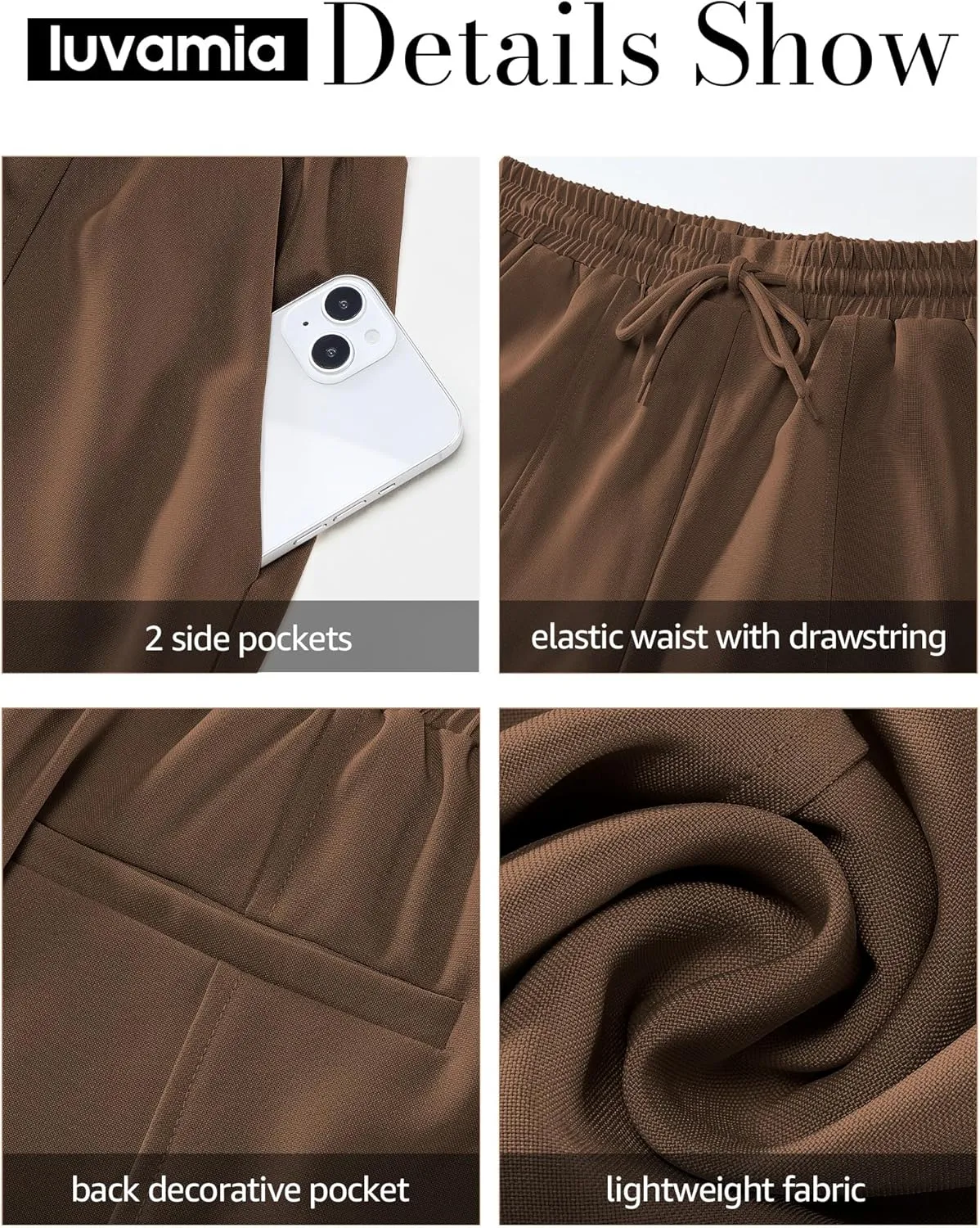luvamia Casual Shorts for Women High Waisted Pull On Elastic Waist Drawstring Summer Trendy Beach Shorts with Pockets