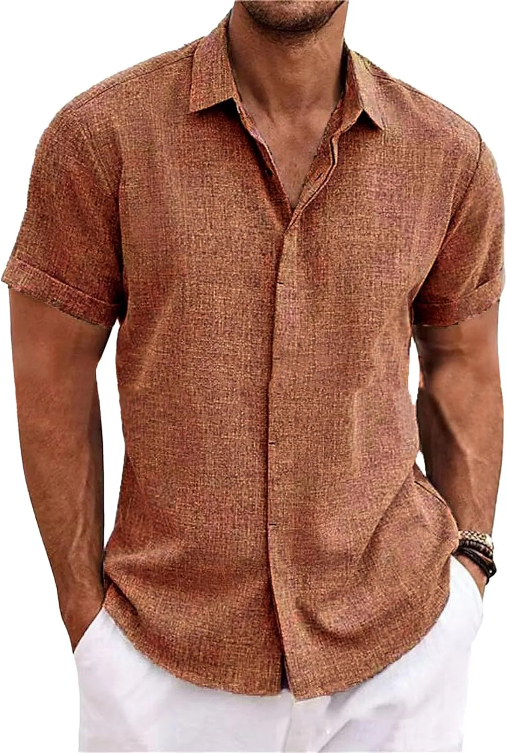 Maiyifu-GJ 3 Pack Men's Summer Casual Button Down Shirts Short Sleeve Cotton Linen Shirt Lightweight Breathable Beach Shirts