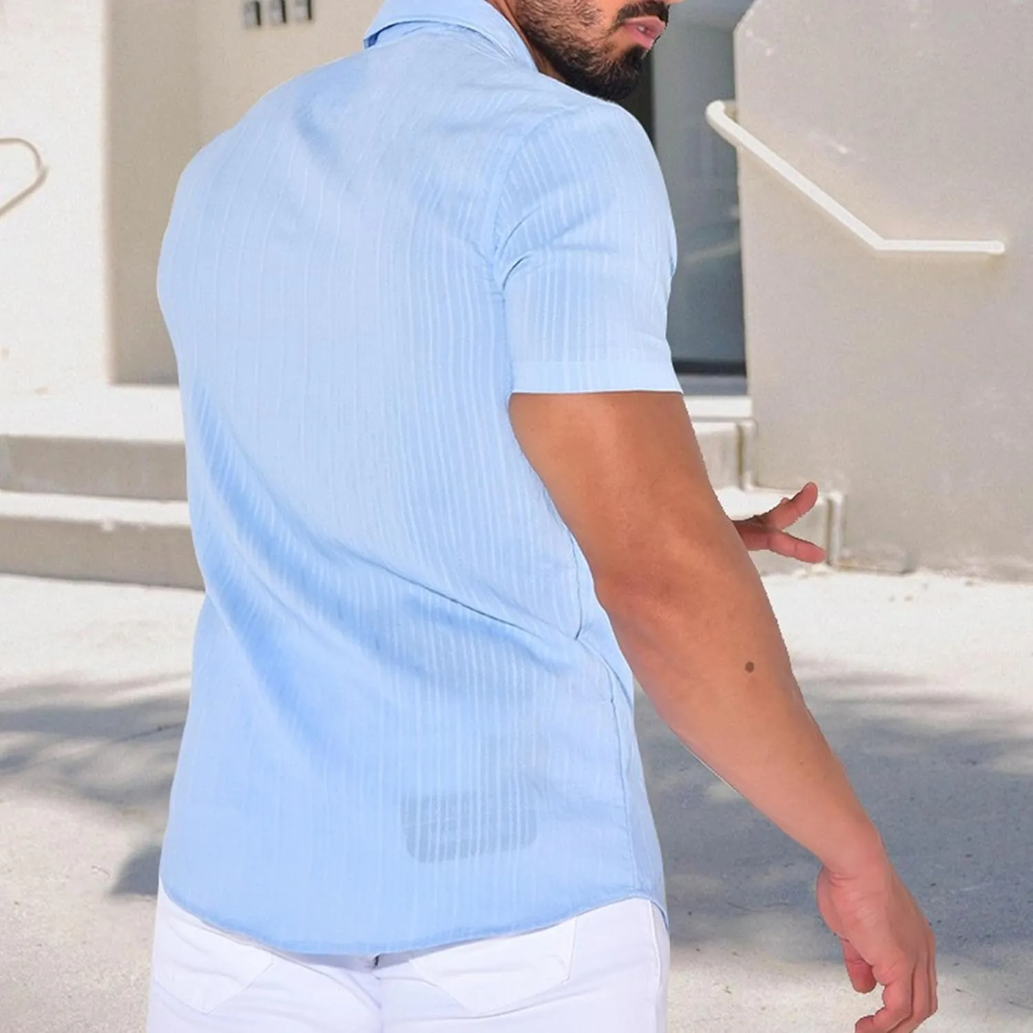 Maiyifu-GJ Men's Summer Casual Shirts Lightweight Cotton Linen Button Down Shirts Short Sleeve Dress Shirt with Pocket