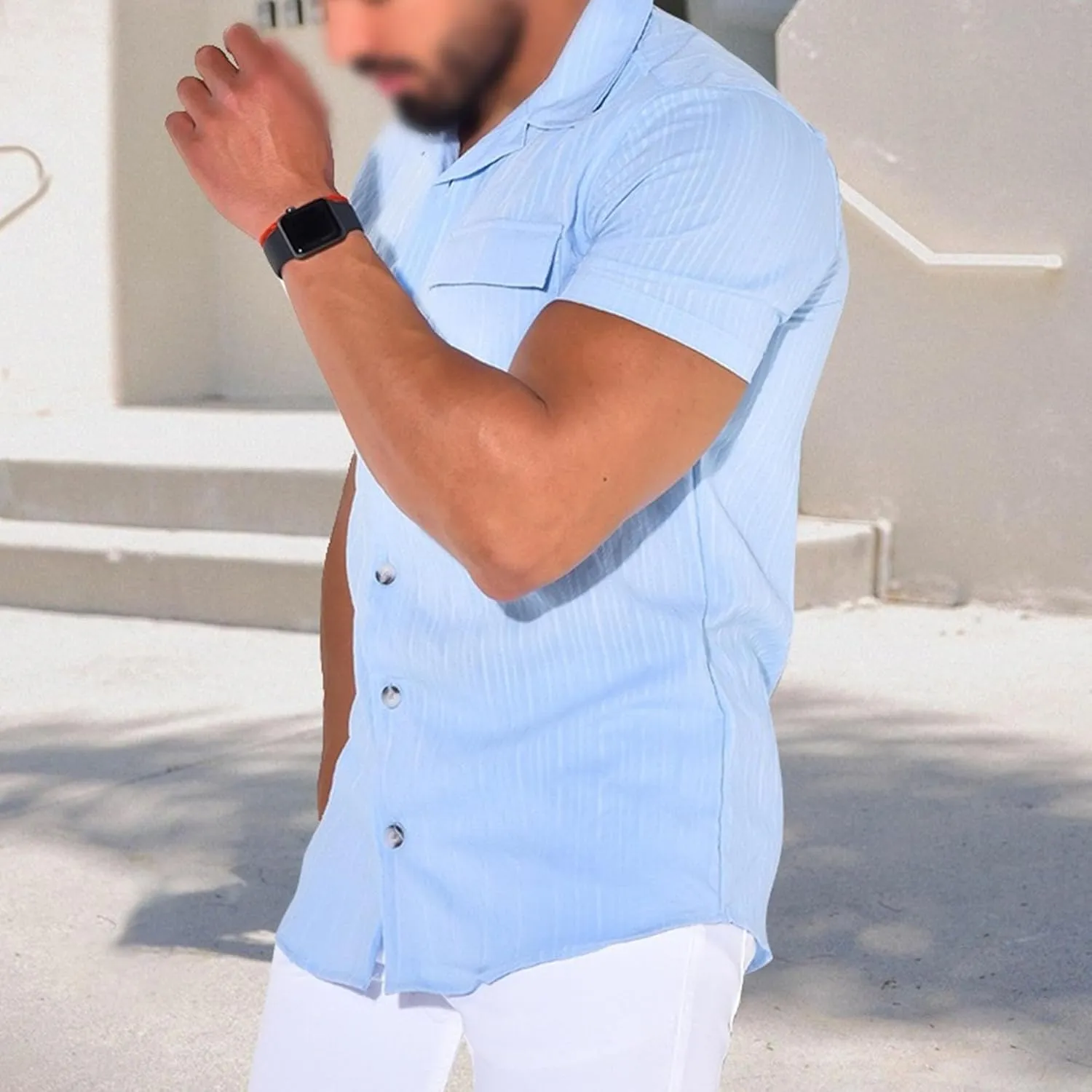 Maiyifu-GJ Men's Summer Casual Shirts Lightweight Cotton Linen Button Down Shirts Short Sleeve Dress Shirt with Pocket