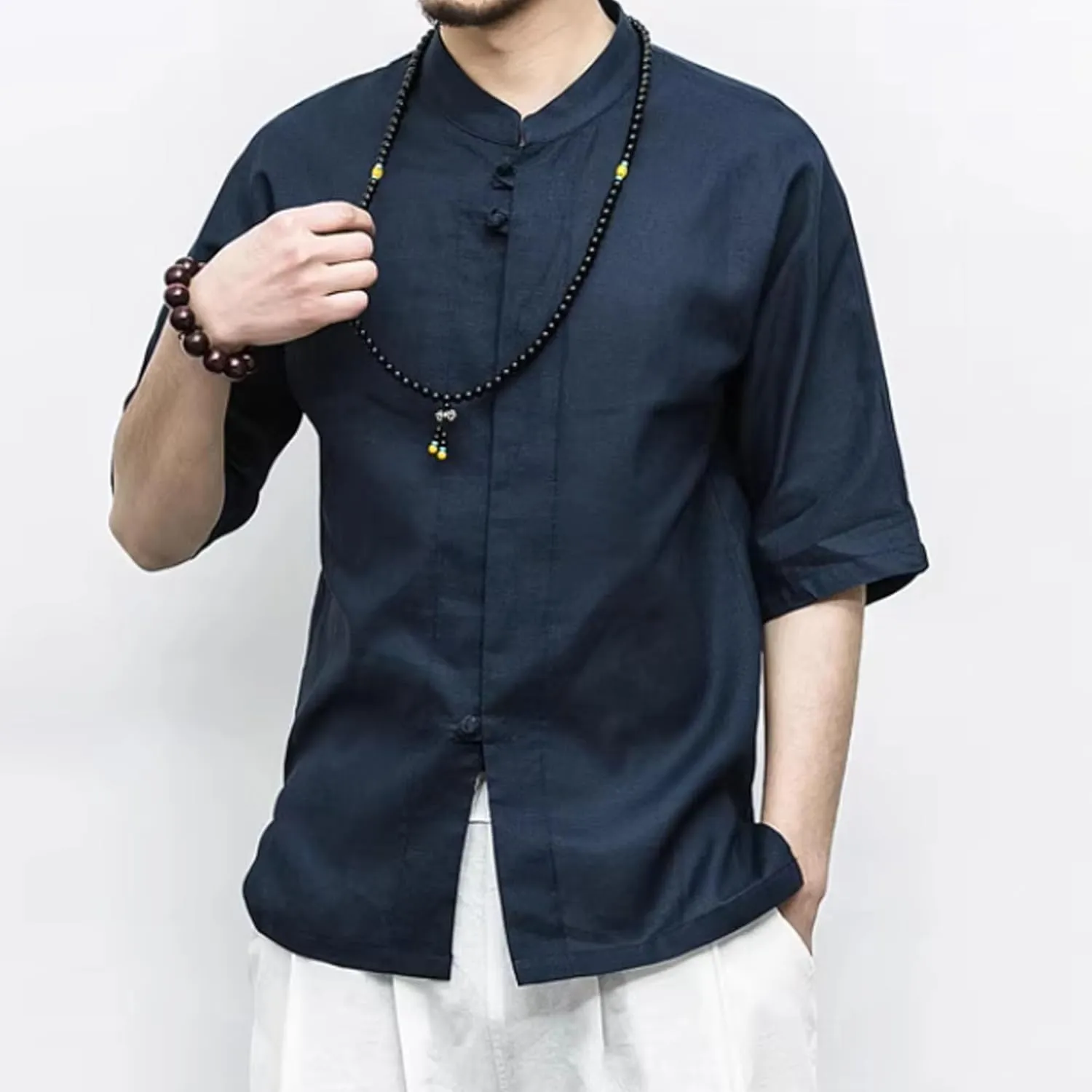Maiyifu-GJ Summer Cotton Linen Shirt for Men Casual Short Sleeve Button Down Shirts Lightweight Breathable Summer Shirts