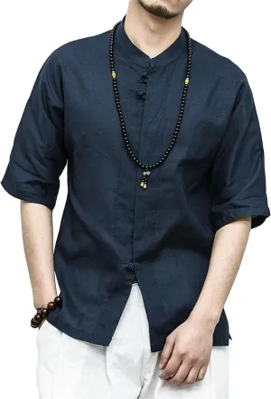 Maiyifu-GJ Summer Cotton Linen Shirt for Men Casual Short Sleeve Button Down Shirts Lightweight Breathable Summer Shirts
