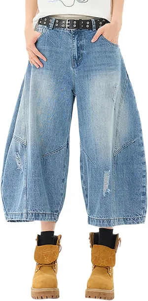 Men Baggy Jean Shorts Loose Fit Long Denim Shorts Wide Leg Hip Hop Streetwear