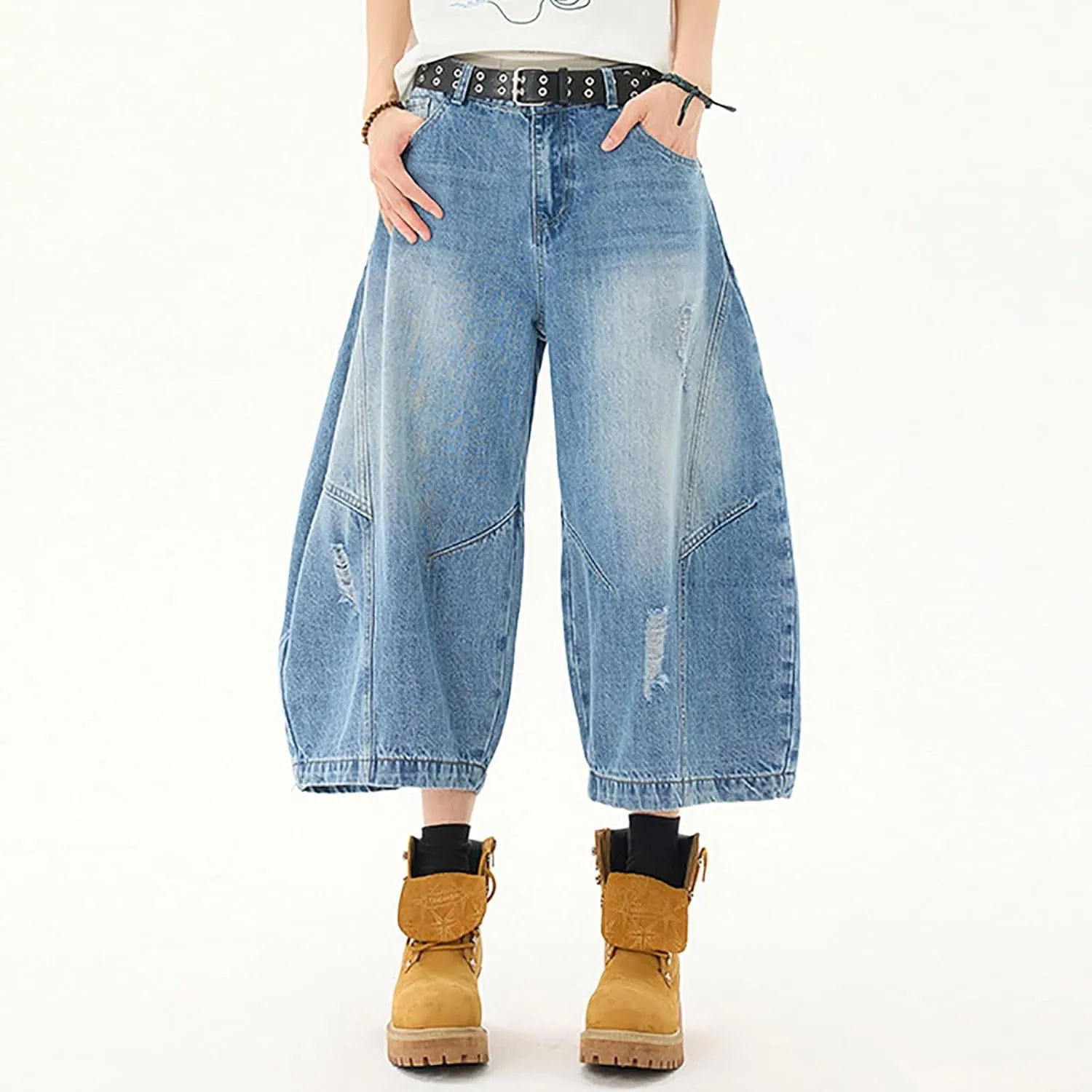 Men Baggy Jean Shorts Loose Fit Long Denim Shorts Wide Leg Hip Hop Streetwear