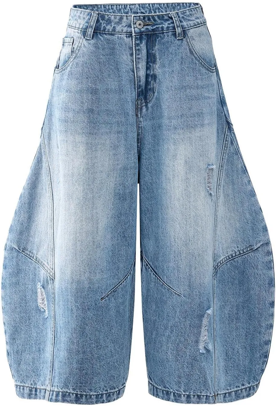 Men Baggy Jean Shorts Loose Fit Long Denim Shorts Wide Leg Hip Hop Streetwear