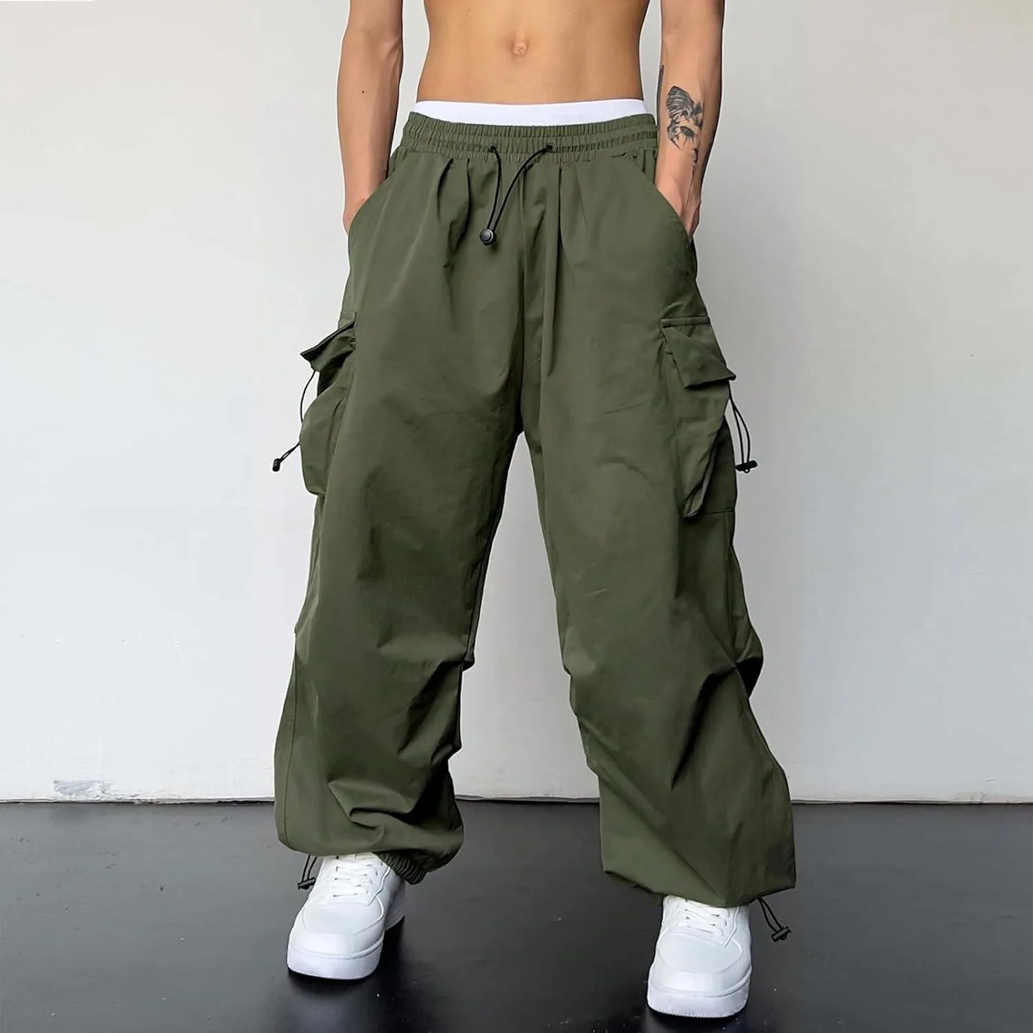 Men Cargo Combat Work Pant Yoga Jogger Summer Soft Sweat Pants Loose Open Hem Elastic Waist Lounge Pants