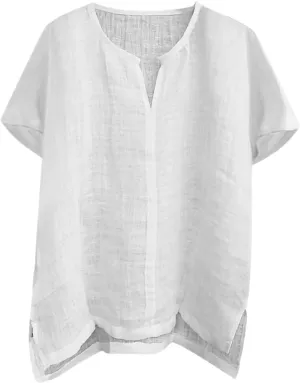 Men Cotton Linen Henley Shirts Hippie Baggy Breathable Short Sleeve Blouses Tees Summer Casual V Neck Beach Yoga Tops