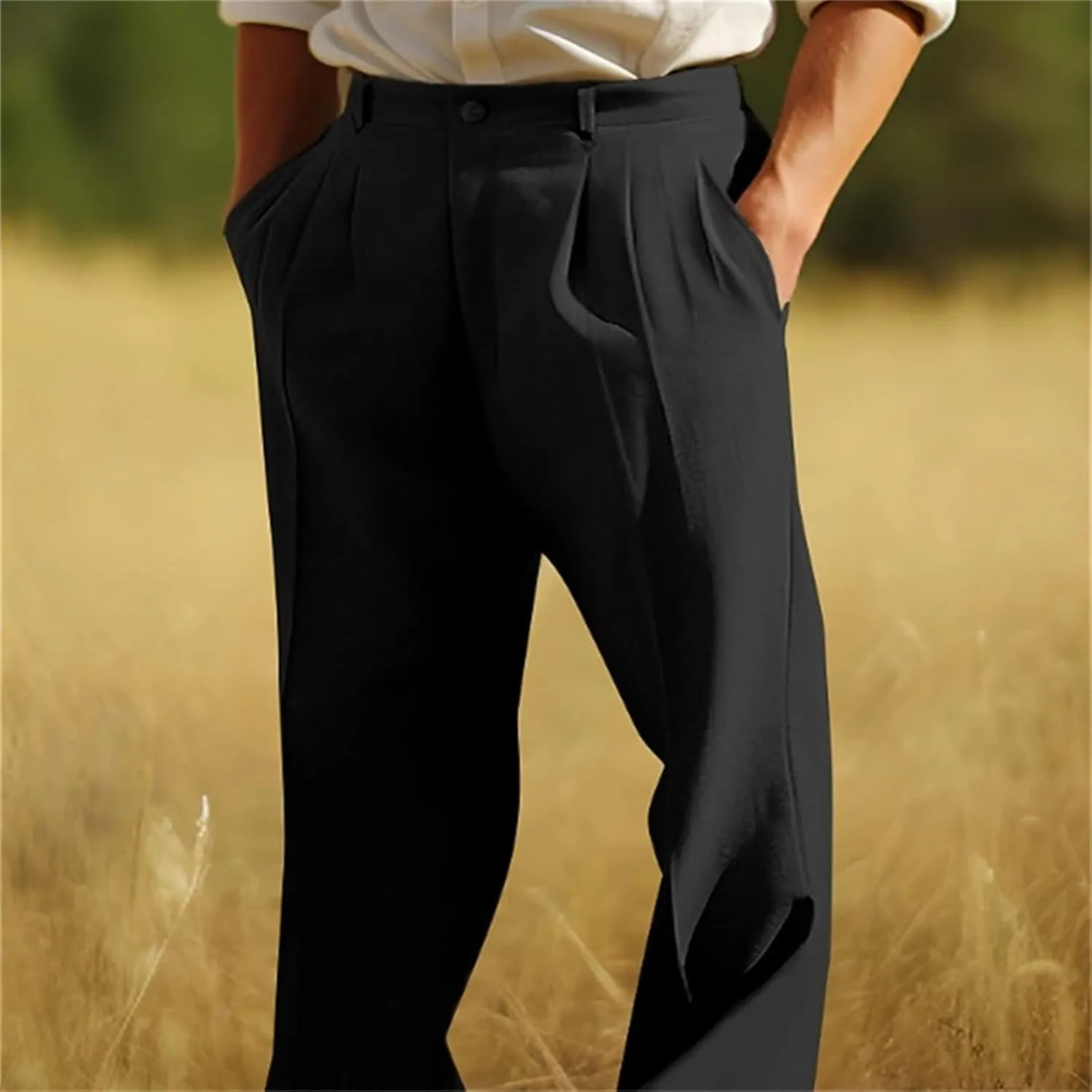 Men Formal Suit Pants Slanted Pocket Straight Wide Leg Loose Comfy Casual Trousers Business Office Party Work Pants
