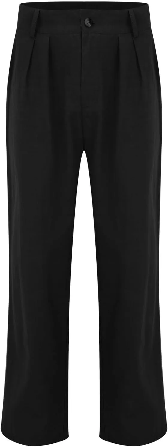 Men Formal Suit Pants Slanted Pocket Straight Wide Leg Loose Comfy Casual Trousers Business Office Party Work Pants