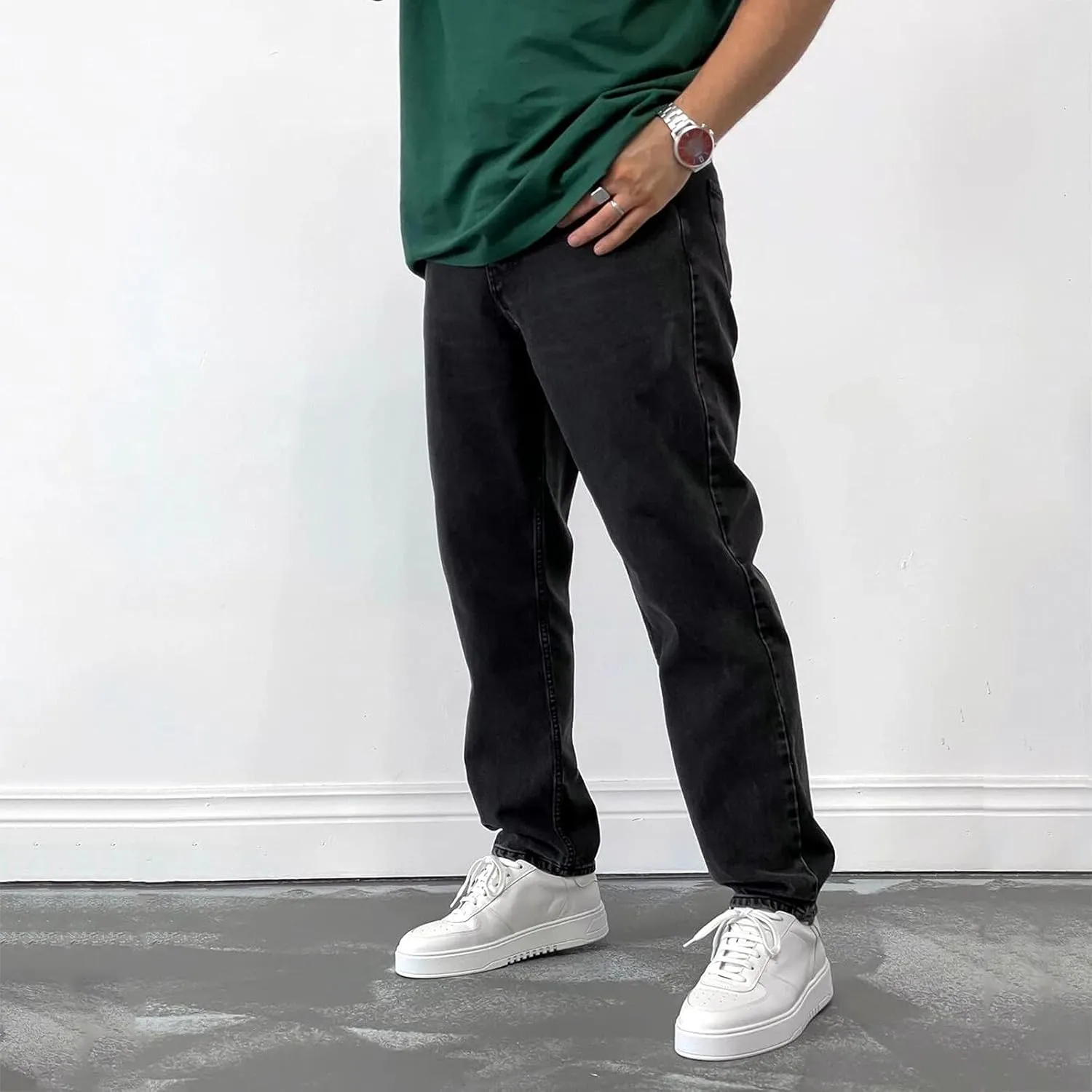 Men Jeans Denim Casual Fashion Street Hip with Pockets Patchwork Men's Straight Hop Comfy Fashion Denim Stretch Fit