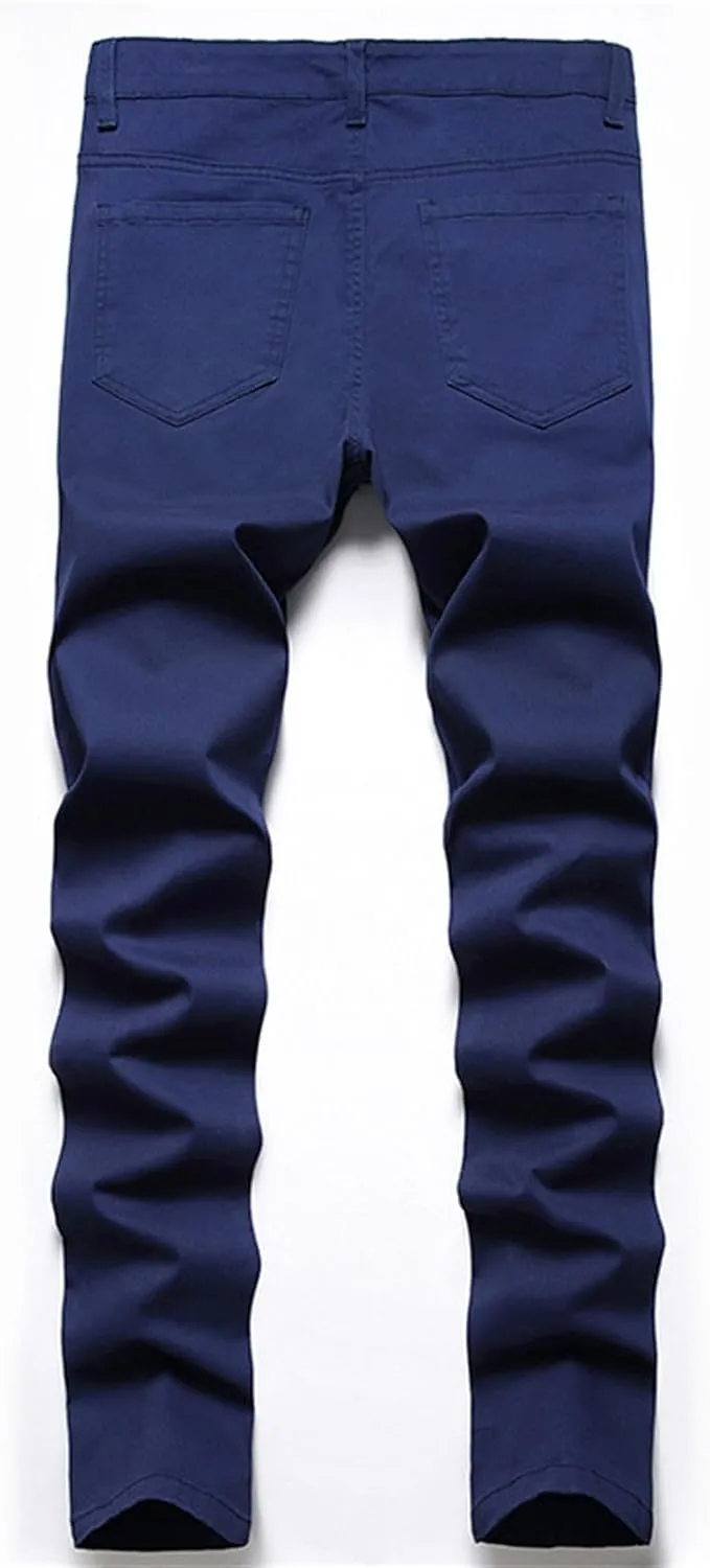 Men Slim Zipper Denim Jeans Pants Straight Leg Plus Size Fashion Pants Flex Waist Jean Jeans for Men Big and Tall