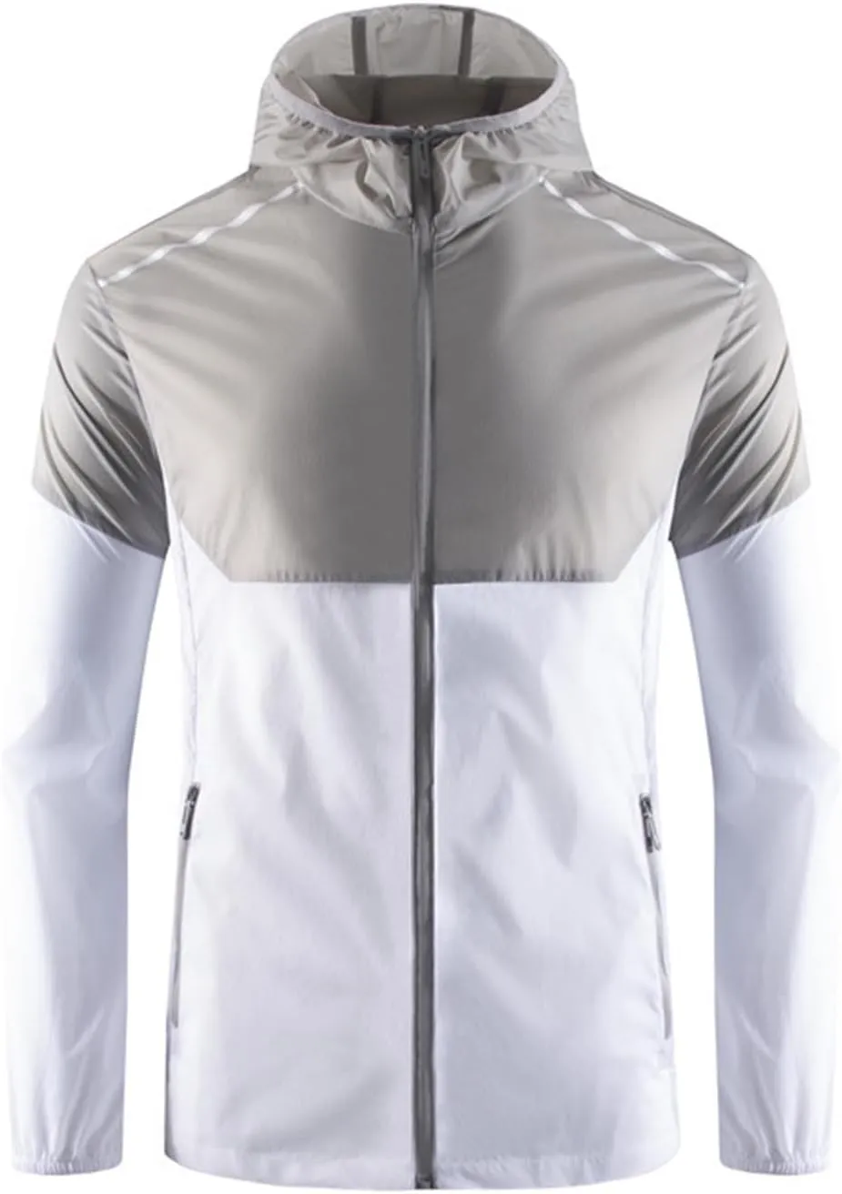 Men Summer UPF 50  Fishing Shirts, Full Zip Long Sleeve UV Sun Hoodie, Hiking Running Swimming Athletic Workout Shirt