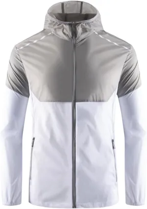 Men Summer UPF 50  Fishing Shirts, Full Zip Long Sleeve UV Sun Hoodie, Hiking Running Swimming Athletic Workout Shirt