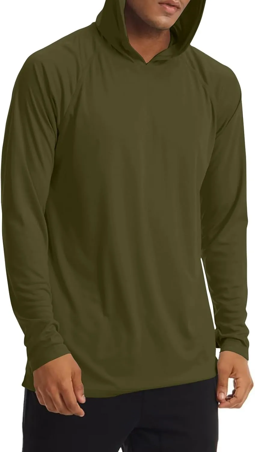 Men UPF 50  Sun Protection Hoodie Shirt Long Sleeve UV SPF Quick Dry Hood T-Shirt Rash Guard Athletic Fishing Outdoor
