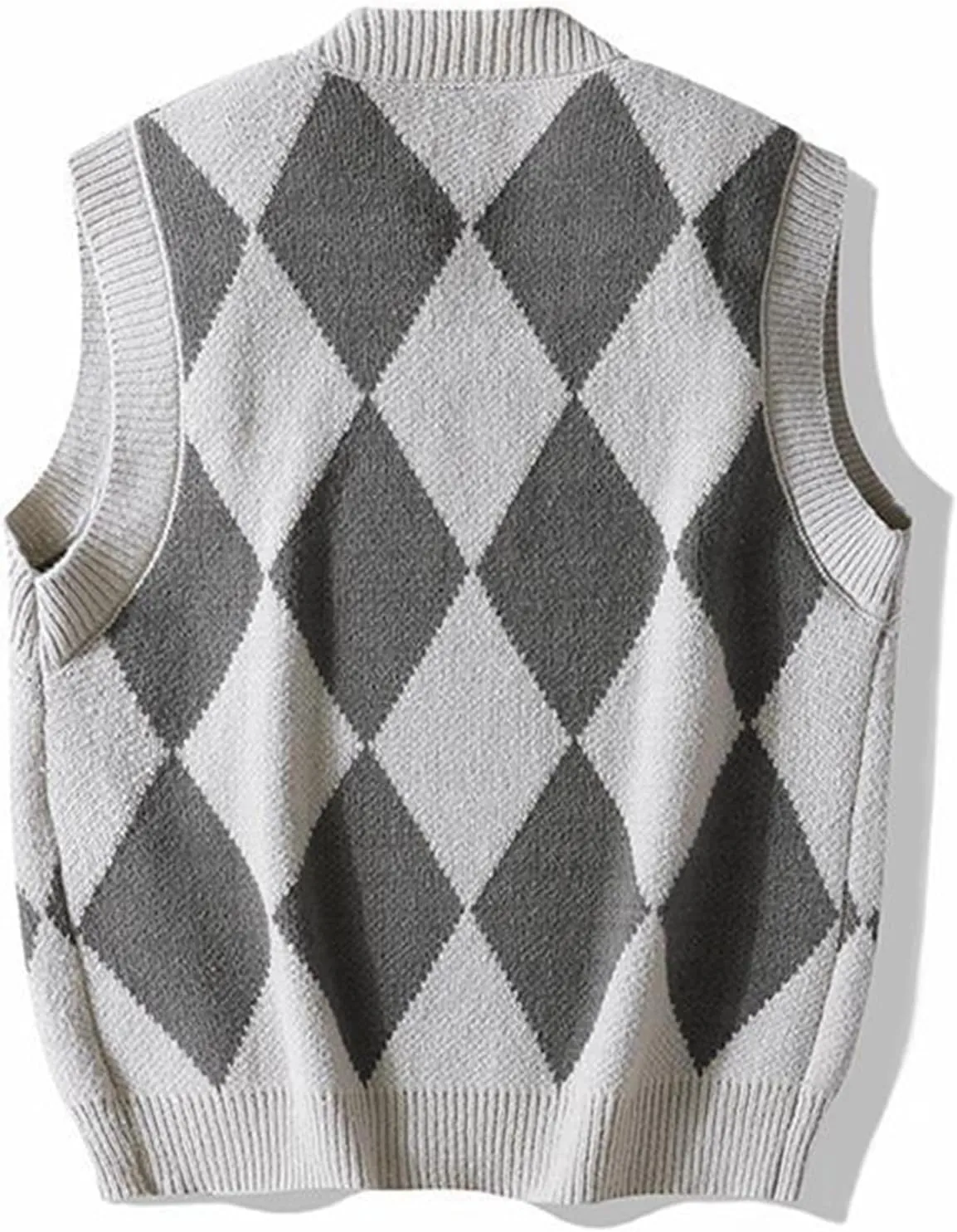 Men's Argyle Sweater Vest Button Down V Neck Sleeveless Fall Cardigan Casual Knitted Slim Fit Jumper Tops