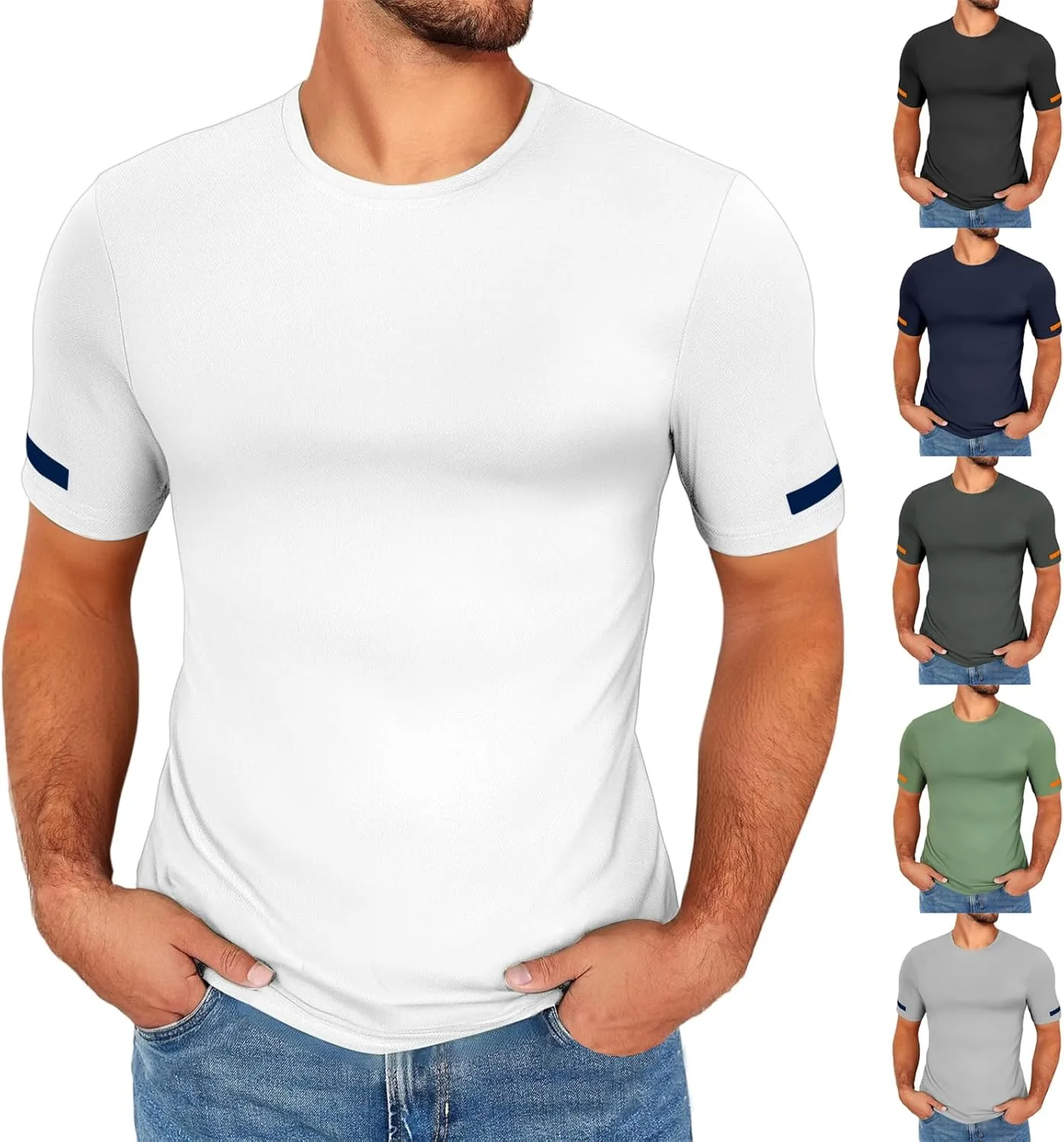 Men's Athletic T Shirts Crewneck Short Sleeve Stretch Tees Gym Workout Basic Tees Regular Fit Fitness Pullover Tops