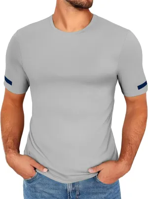 Men's Athletic T Shirts Crewneck Short Sleeve Stretch Tees Gym Workout Basic Tees Regular Fit Fitness Pullover Tops