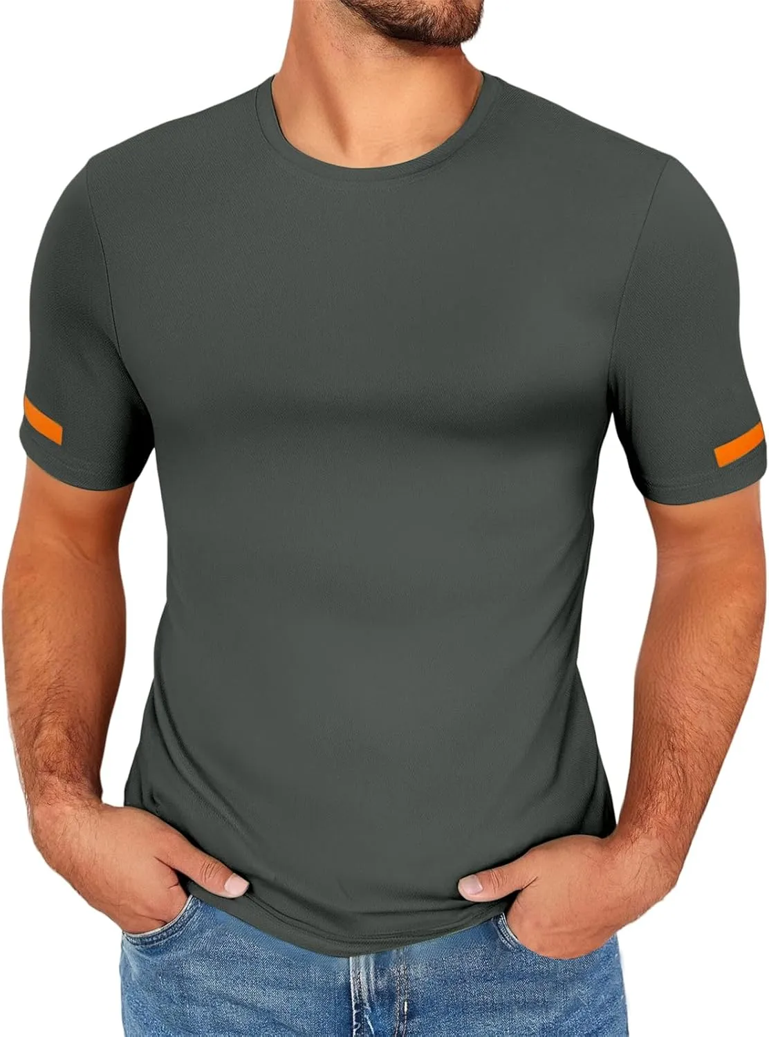 Men's Athletic T Shirts Crewneck Short Sleeve Stretch Tees Gym Workout Basic Tees Regular Fit Fitness Pullover Tops