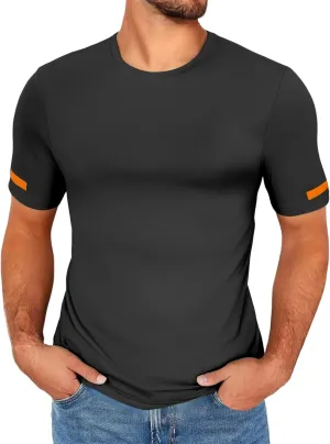 Men's Athletic T Shirts Crewneck Short Sleeve Stretch Tees Gym Workout Basic Tees Regular Fit Fitness Pullover Tops