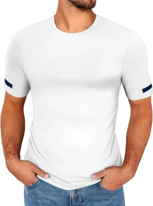 Men's Athletic T Shirts Crewneck Short Sleeve Stretch Tees Gym Workout Basic Tees Regular Fit Fitness Pullover Tops