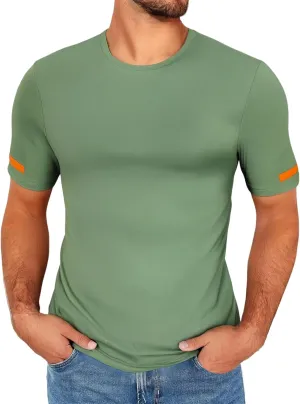 Men's Athletic T Shirts Crewneck Short Sleeve Stretch Tees Gym Workout Basic Tees Regular Fit Fitness Pullover Tops
