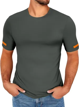 Men's Athletic T Shirts Crewneck Short Sleeve Stretch Tees Gym Workout Basic Tees Regular Fit Fitness Pullover Tops