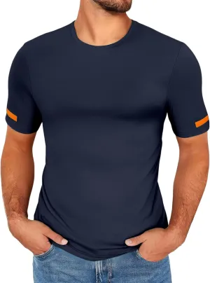 Men's Athletic T Shirts Crewneck Short Sleeve Stretch Tees Gym Workout Basic Tees Regular Fit Fitness Pullover Tops