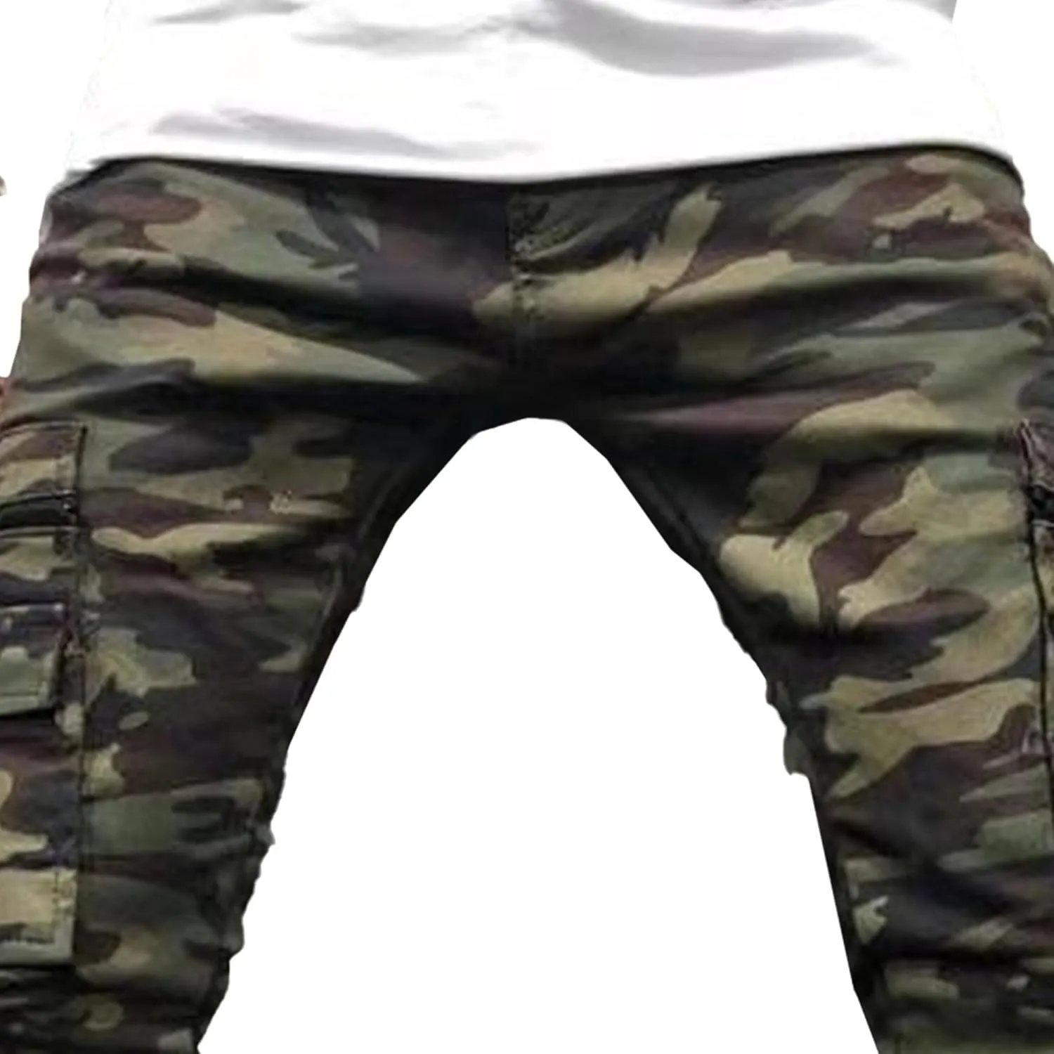 Mens Cargo Multi Pocket Denim Pants Slim Fit Casual Workout Jeans Biker Moto Washed Straight Jean