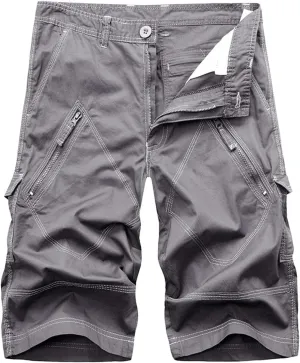Men's Cargo Pants,Drawstring Elastic Waist Shorts Cotton Multi Pockets Trousers Sports Straight Leg Pants