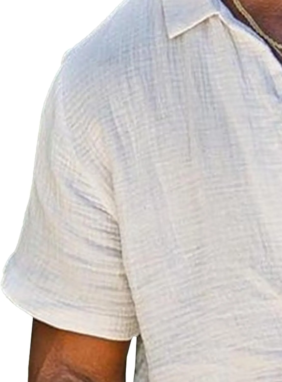 Men's Cotton Linen Shirts Casual Stylish Button Down Short Sleeve Shirts Lightweight Breathable Summer Shirt