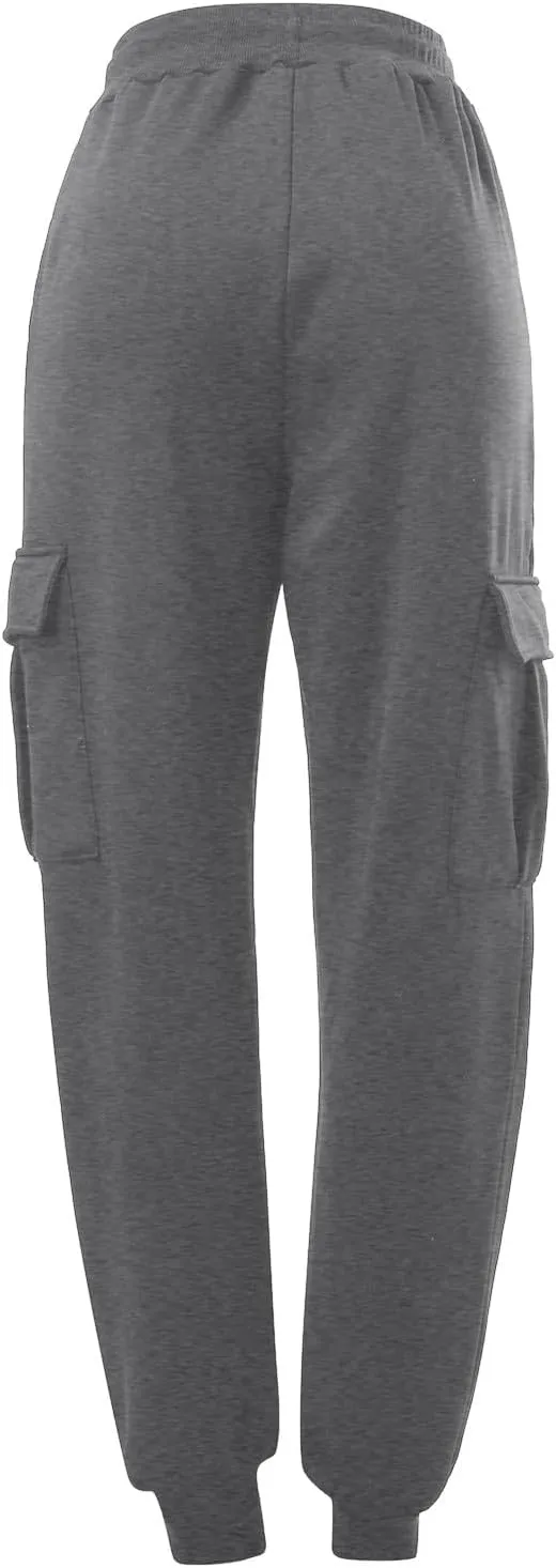 Men's Heavyweight Fleece Cargo Sweatpants with Multi Pockets Elastic Drawstring Workout Jogging Pants Baggy Trousers