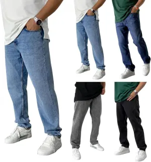 Mens Jeans Relaxed Fit Flex Jeans Washed Retro Straight Leg Pants Loose Fit Denim Trousers for Casual Work Travel Daily