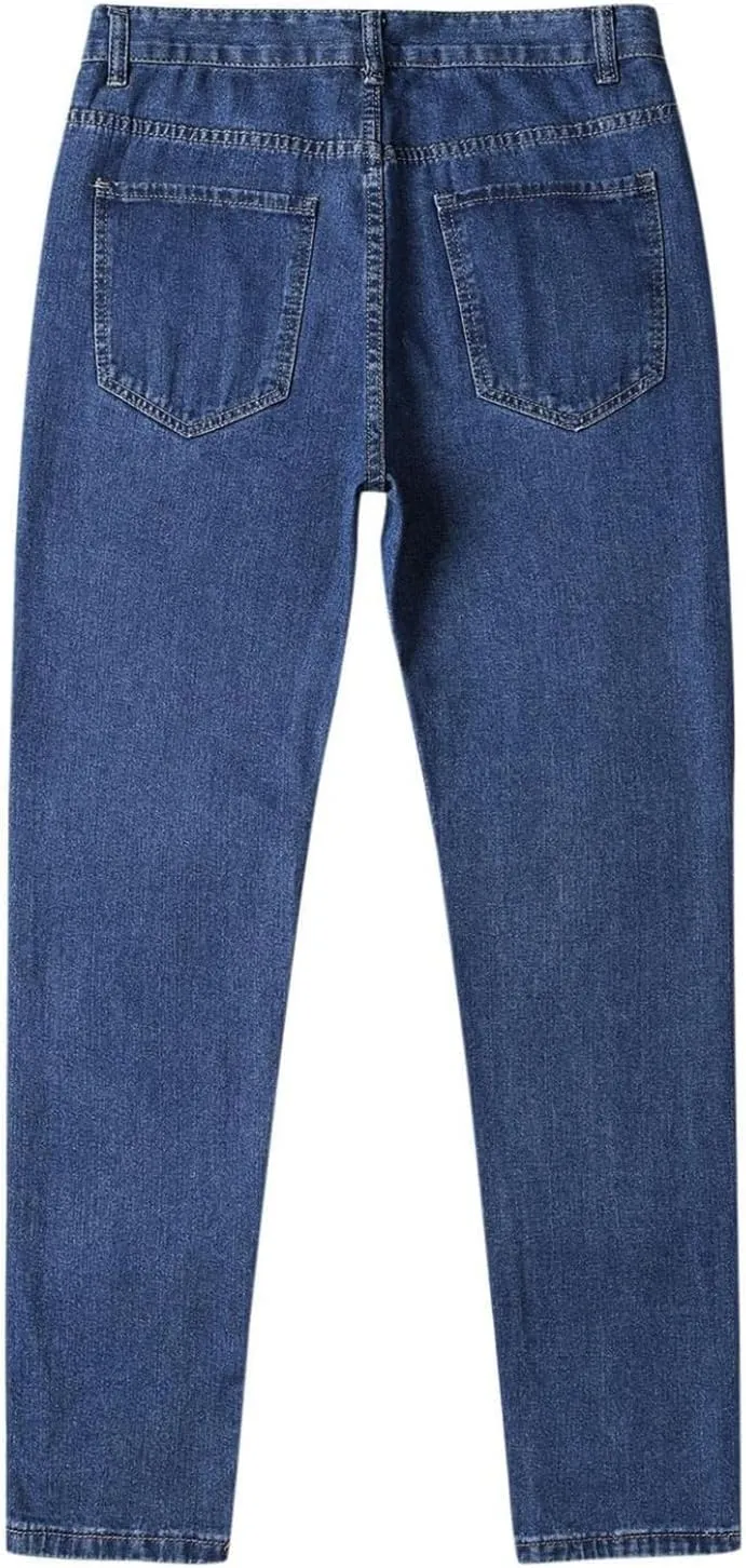 Mens Jeans Relaxed Fit Flex Jeans Washed Retro Straight Leg Pants Loose Fit Denim Trousers for Casual Work Travel Daily